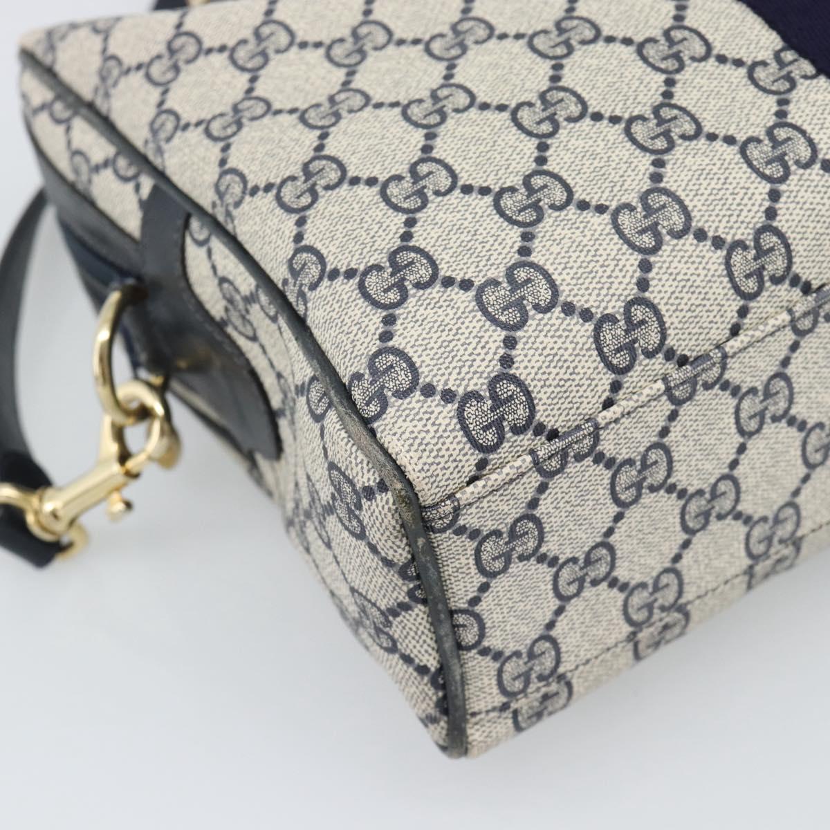 GUCCI GG Supreme Sherry Line Boston Bag PVC 2way Navy Gold Auth 194672V