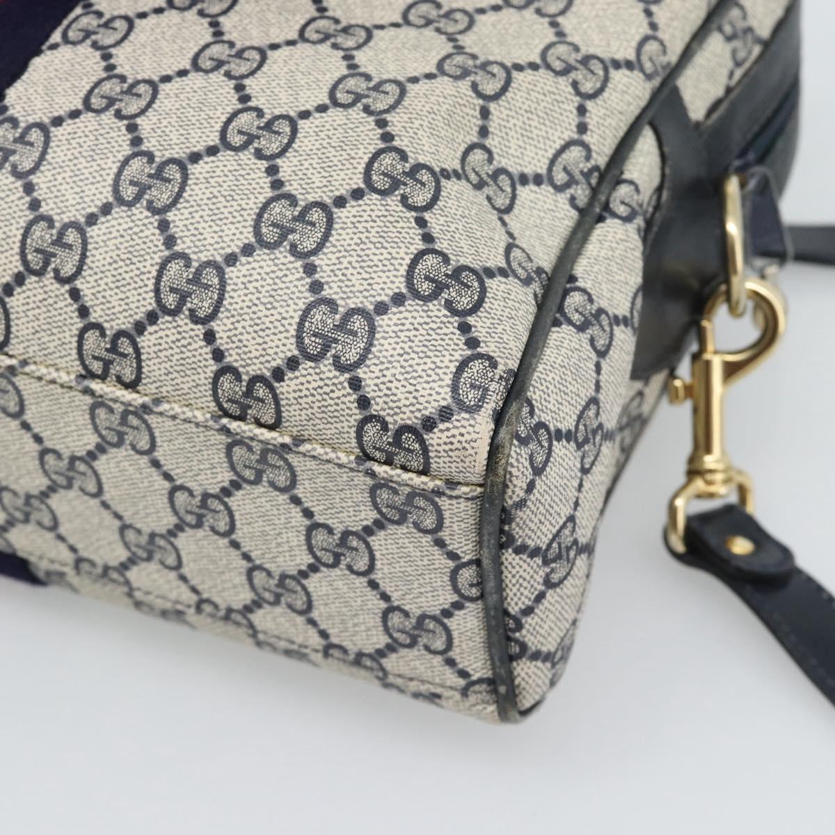 GUCCI GG Supreme Sherry Line Boston Bag PVC 2way Navy Gold Auth 194672V