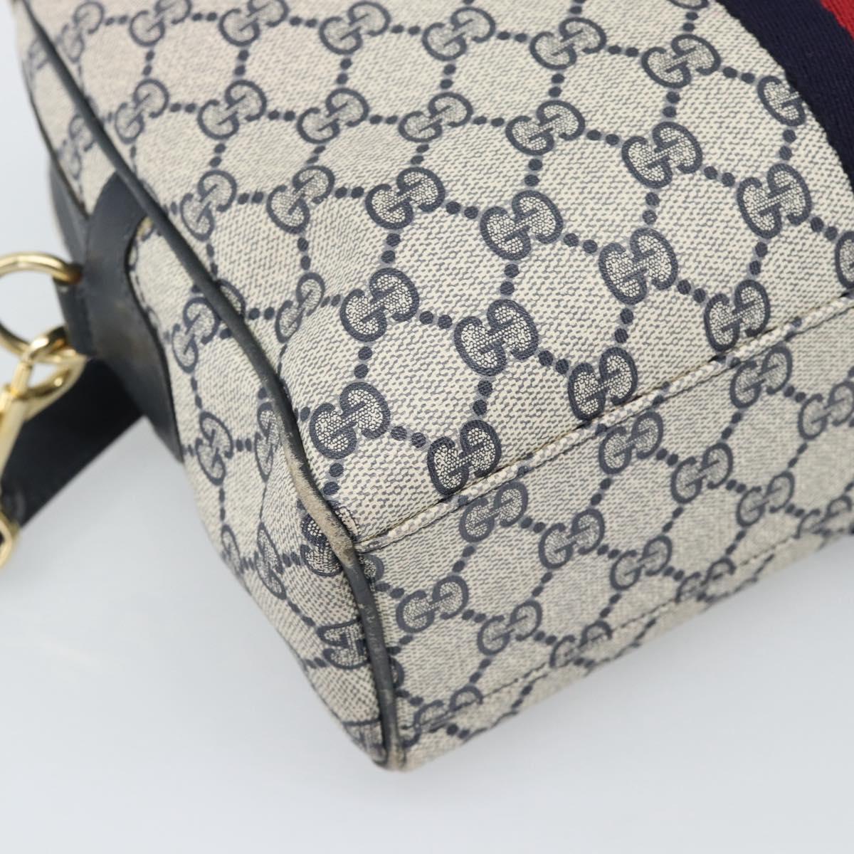 GUCCI GG Supreme Sherry Line Boston Bag PVC 2way Navy Gold Auth 194672V