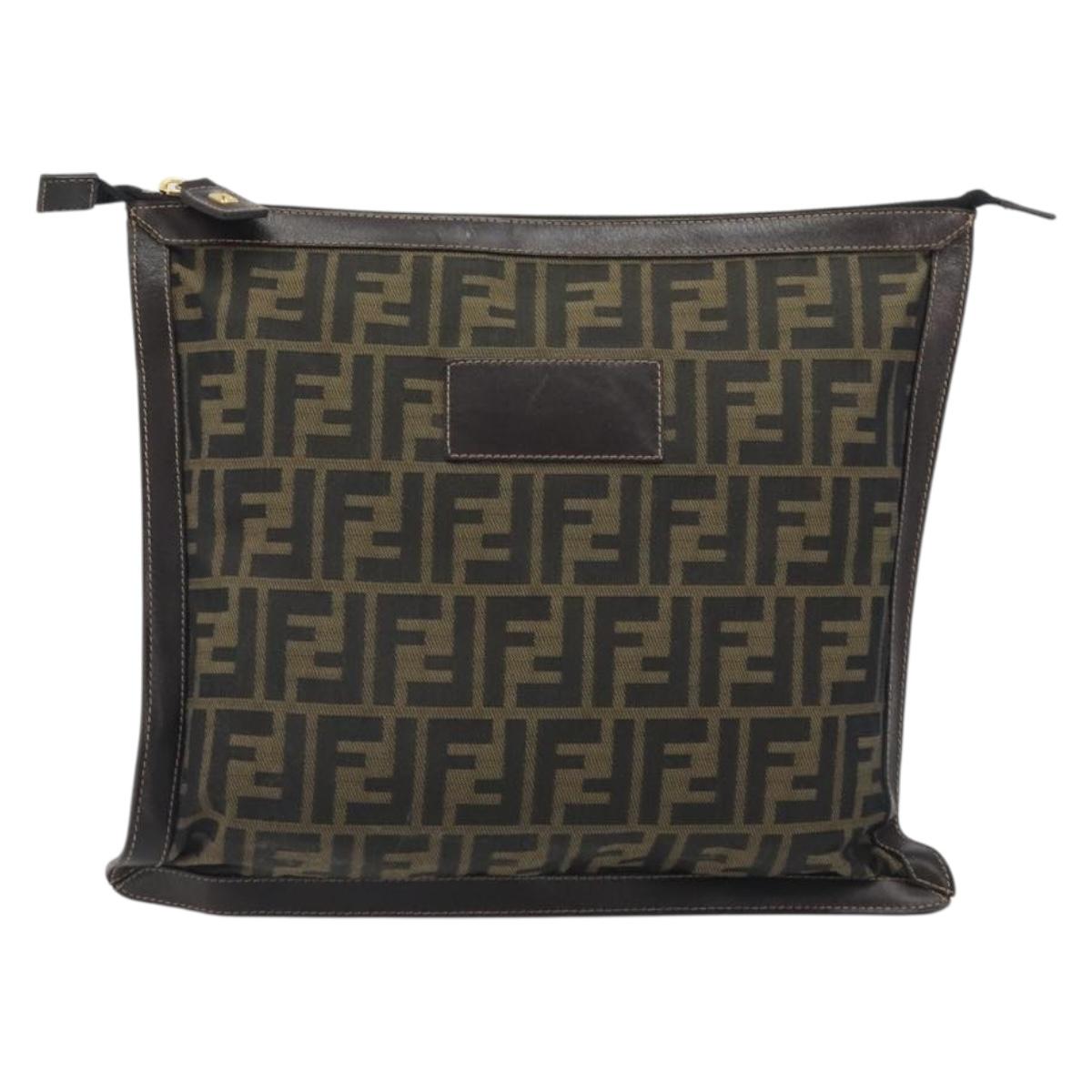FENDI Zucca Canvas Clutch Bag Black Brown Auth 194673