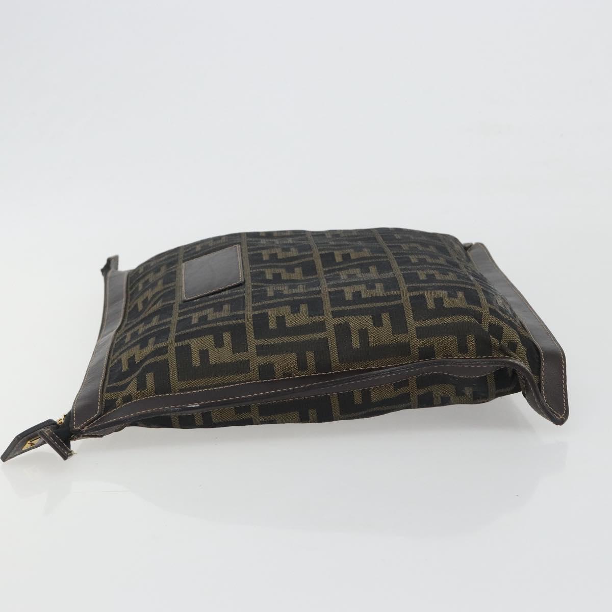 FENDI Zucca Canvas Clutch Bag Black Brown Auth 194673