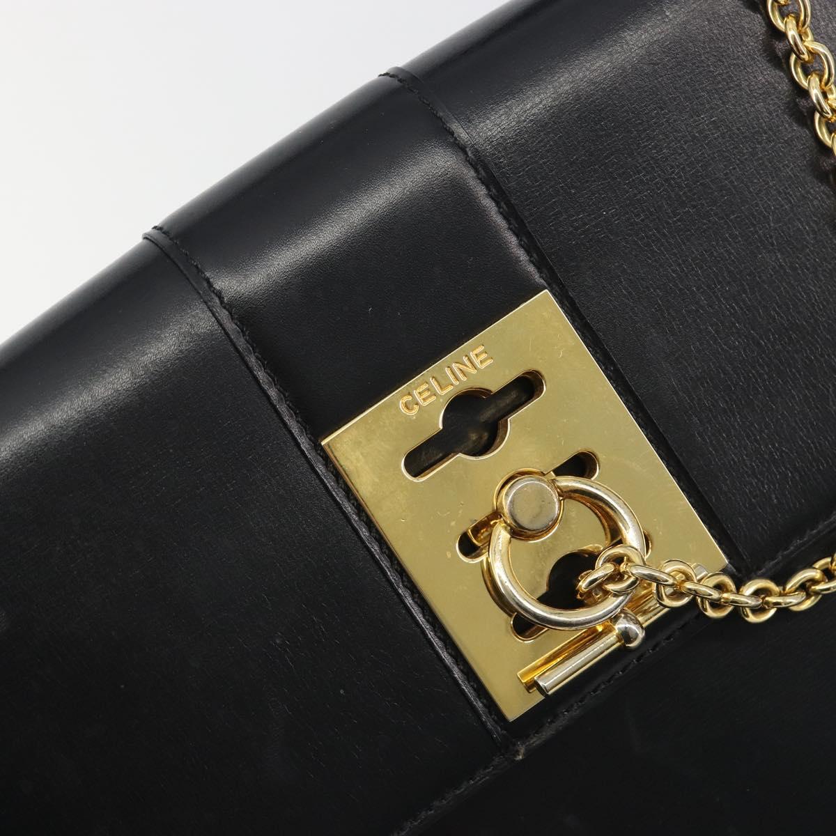 CELINE Hand Bag Leather Black Gold Auth 194674A
