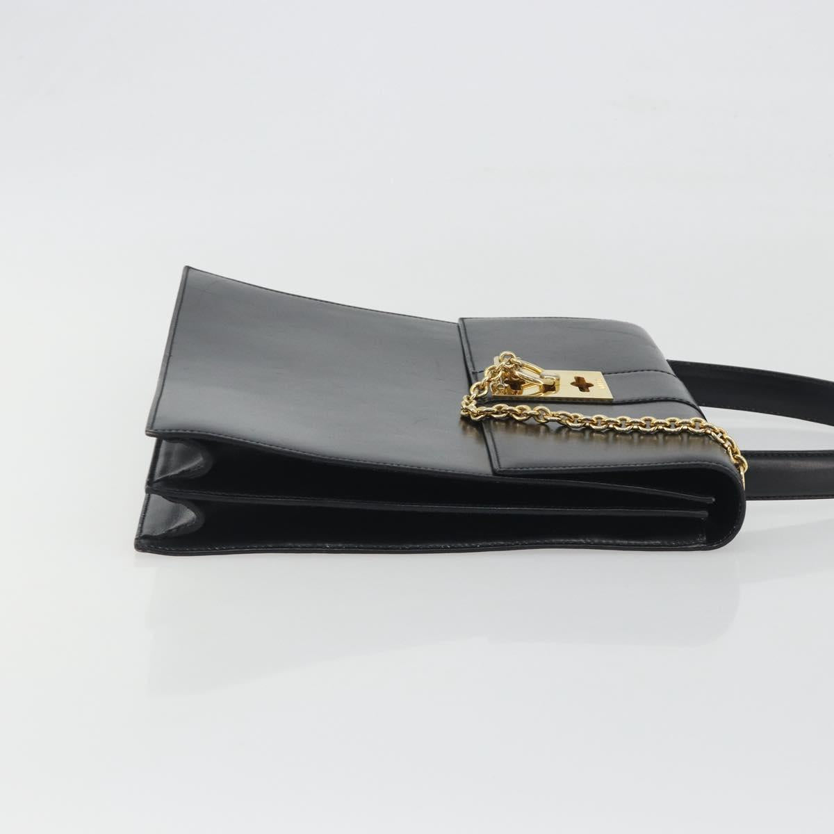 CELINE Hand Bag Leather Black Gold Auth 194674A