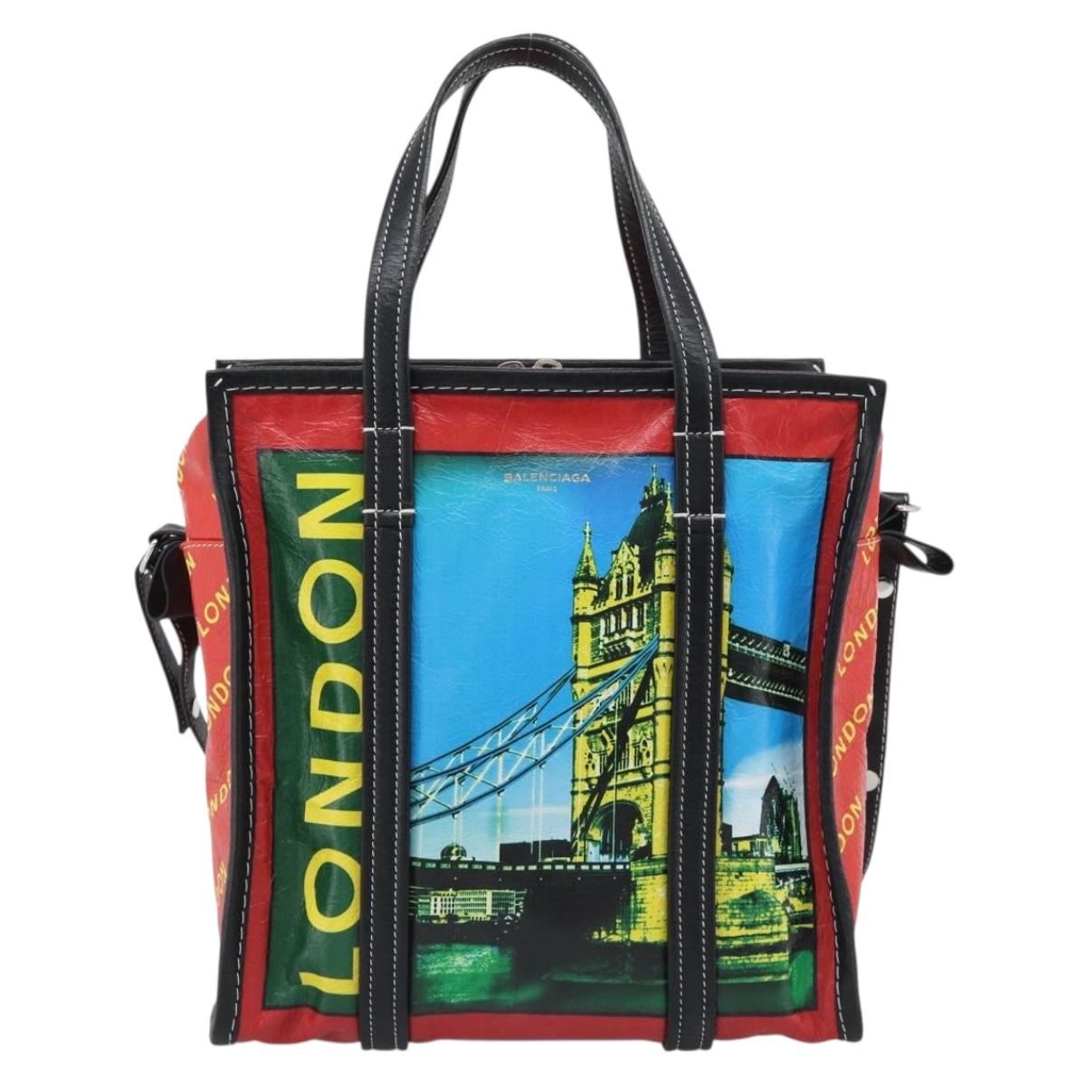 BALENCIAGA Bazaar Shopper Hand Bag Leather 2way Red Silver 443096 Auth 194679SAM