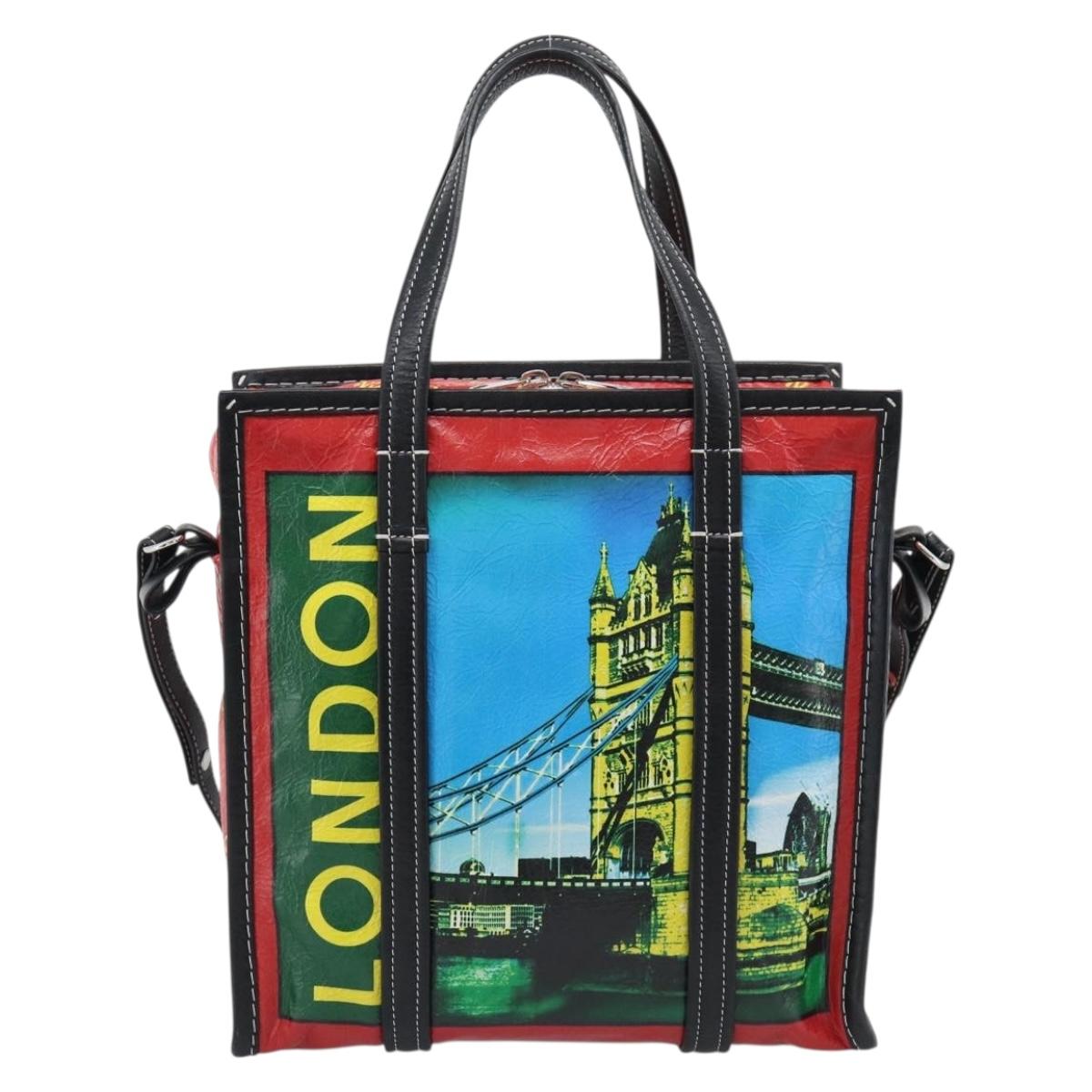 BALENCIAGA Bazaar Shopper Hand Bag Leather 2way Red Silver 443096 Auth 194679SAM