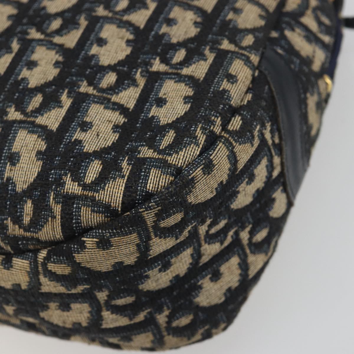 Christian Dior Trotter Canvas Shoulder Bag Navy Gold Auth 194680A