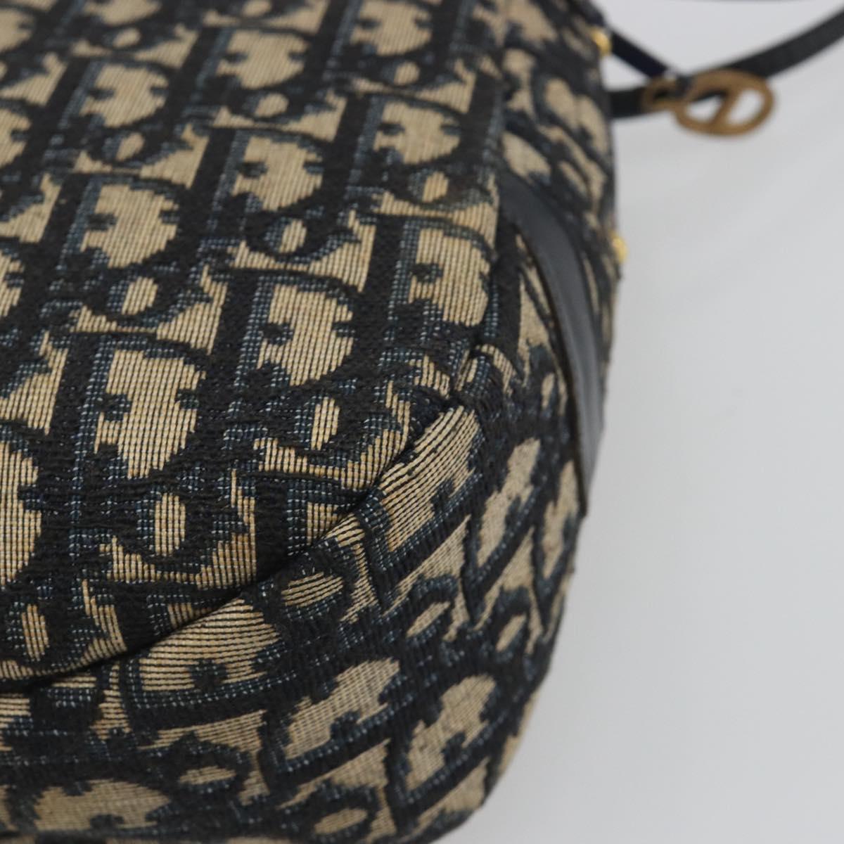 Christian Dior Trotter Canvas Shoulder Bag Navy Gold Auth 194680A