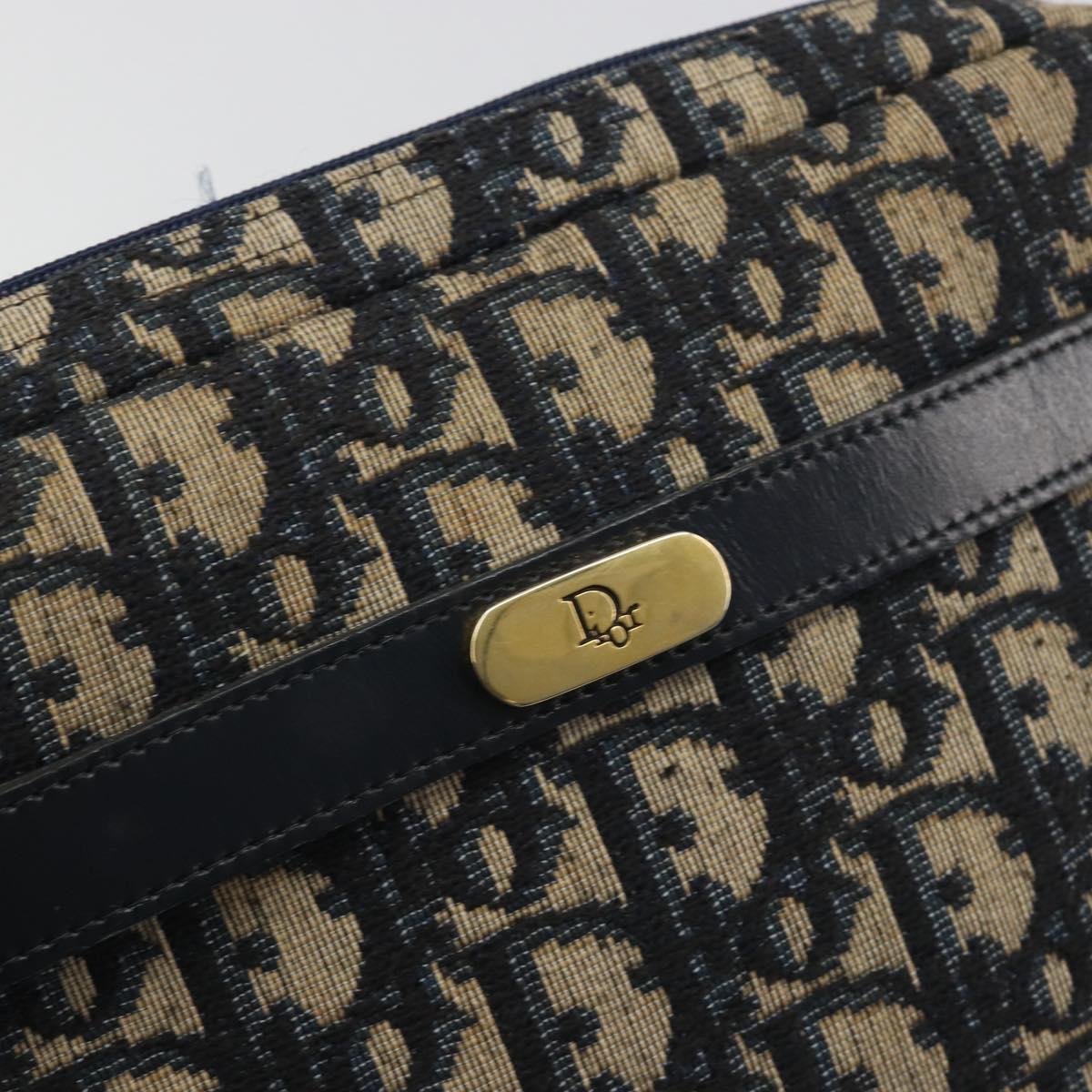 Christian Dior Trotter Canvas Shoulder Bag Navy Gold Auth 194680A