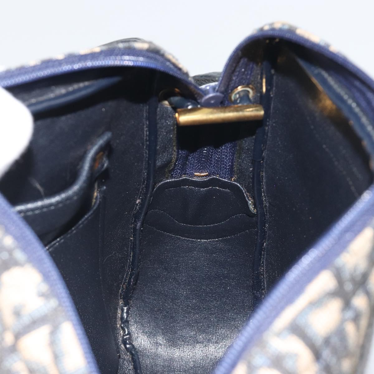Christian Dior Trotter Canvas Shoulder Bag Navy Gold Auth 194680A