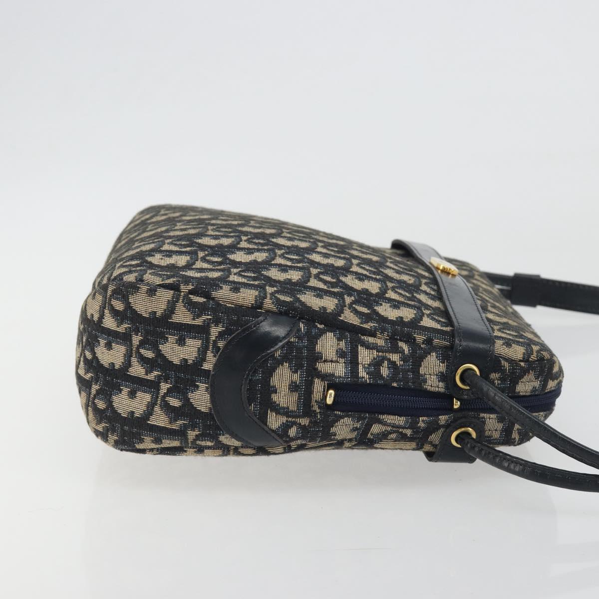 Christian Dior Trotter Canvas Shoulder Bag Navy Gold Auth 194680A