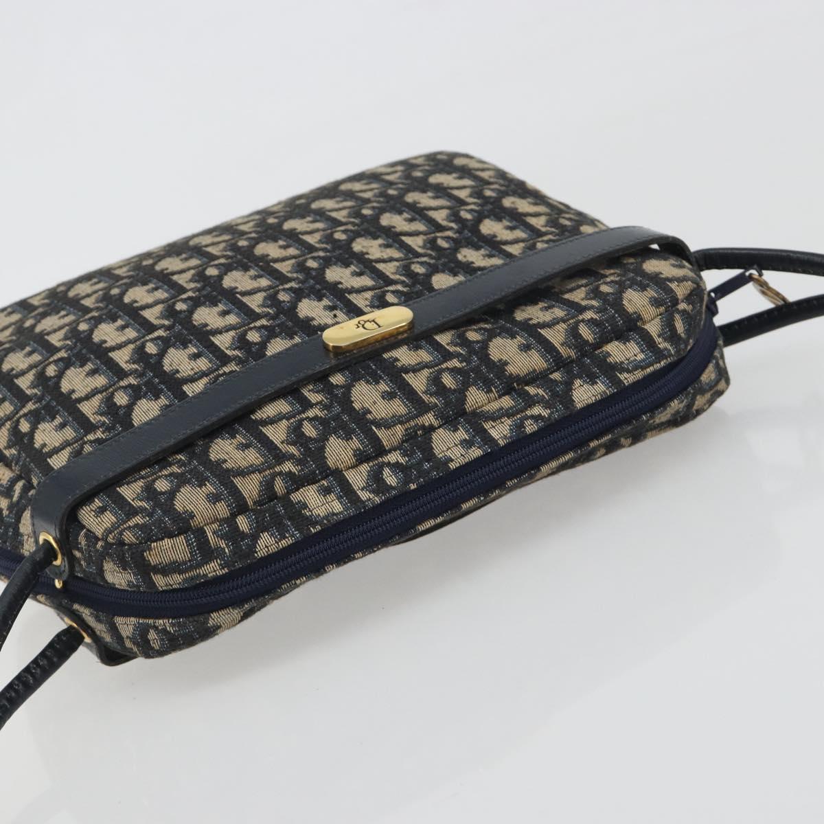 Christian Dior Trotter Canvas Shoulder Bag Navy Gold Auth 194680A