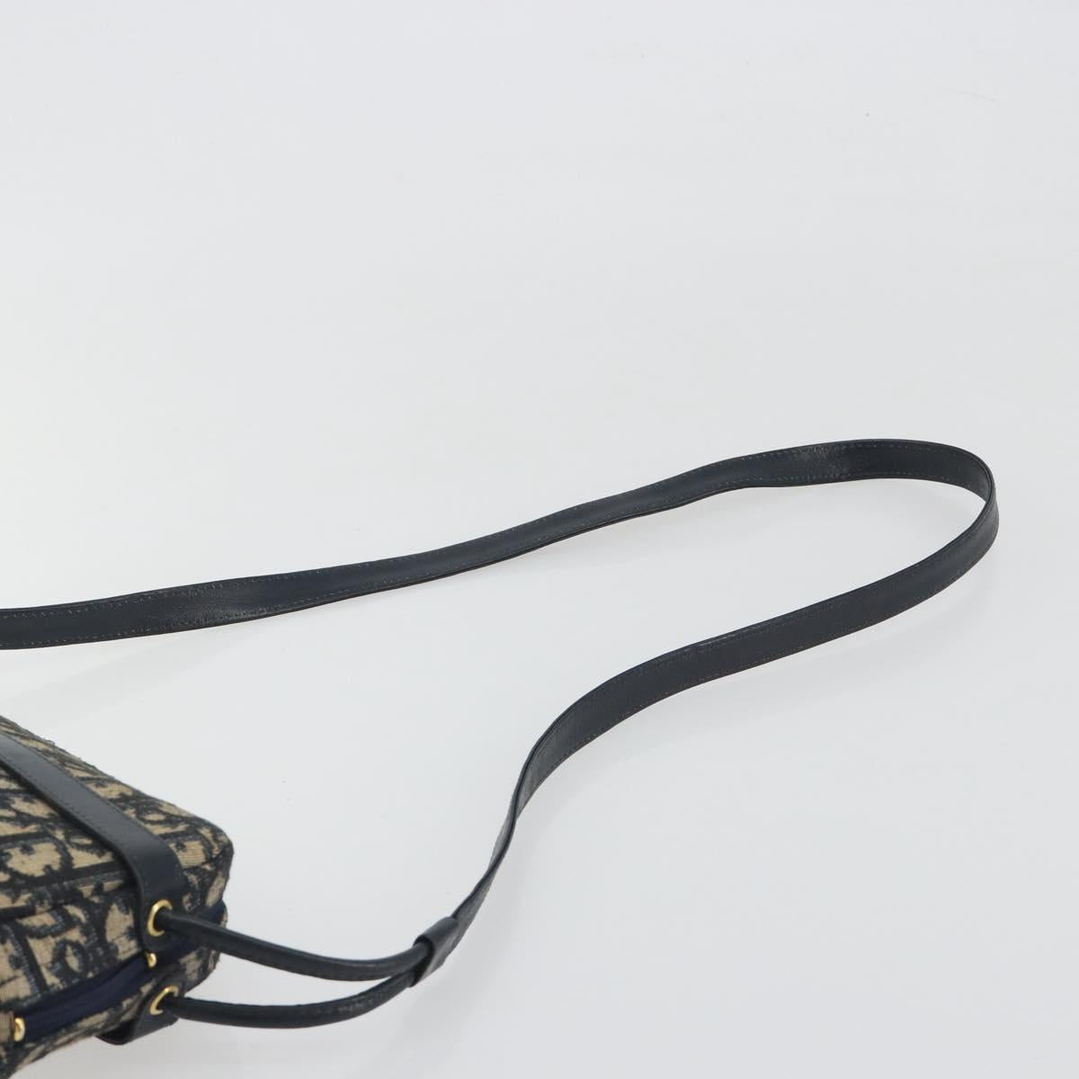 Christian Dior Trotter Canvas Shoulder Bag Navy Gold Auth 194680A