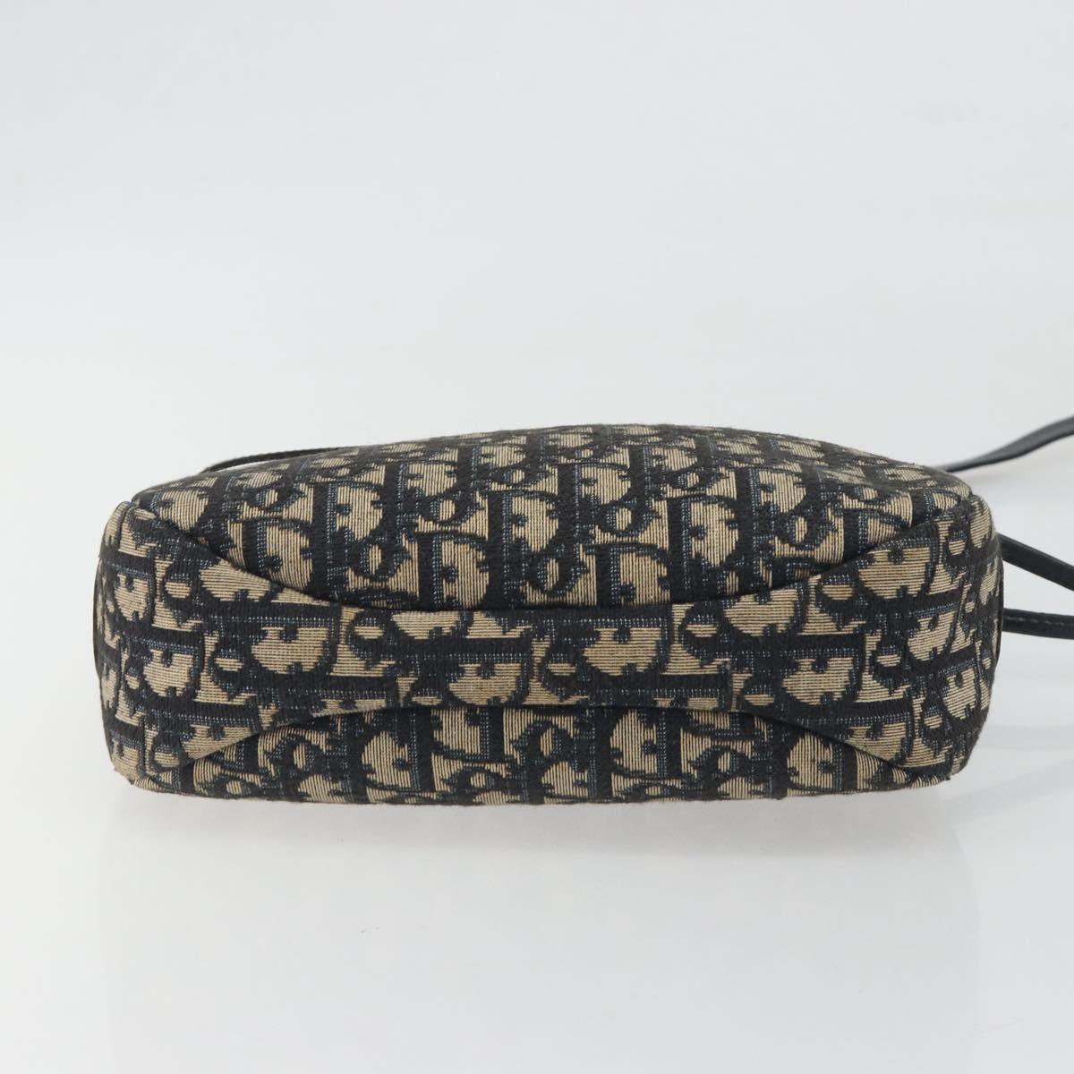 Christian Dior Trotter Canvas Shoulder Bag Navy Gold Auth 194680A