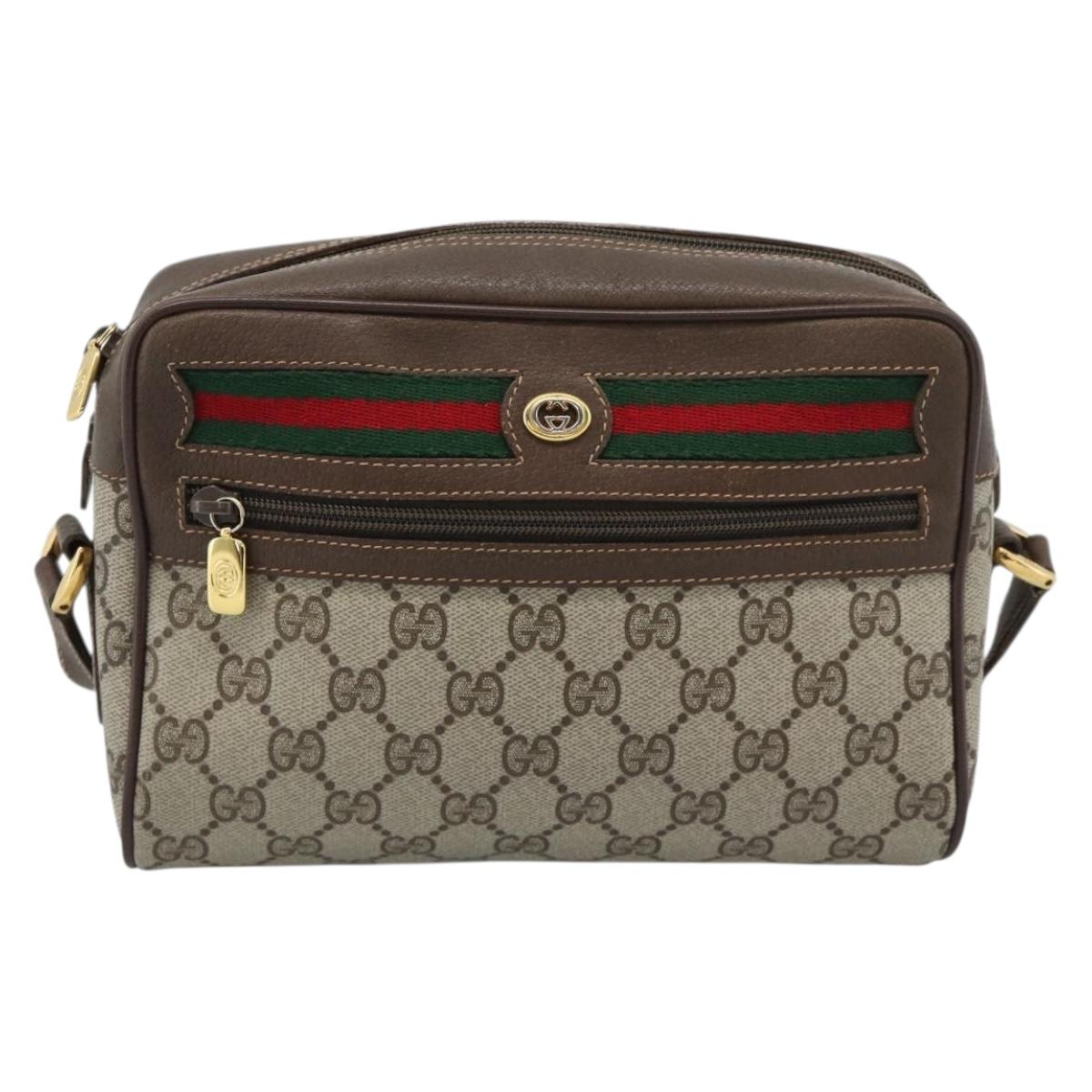 GUCCI GG Supreme Web Sherry Line Bag PVC Beige Gold 119 02 087 Auth 194683