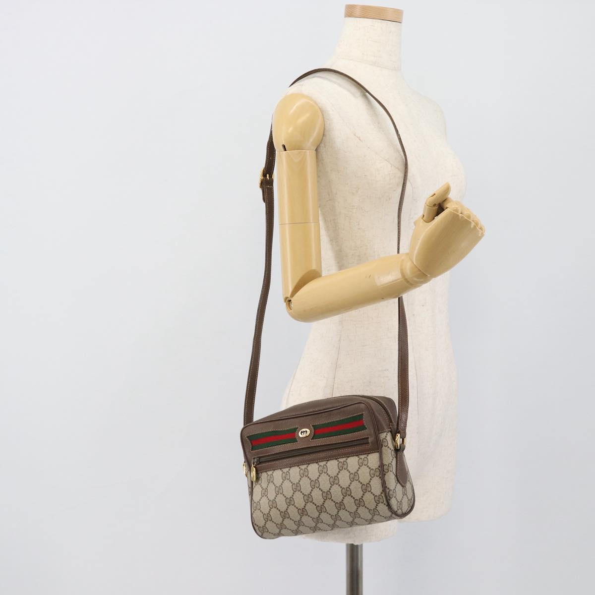 GUCCI GG Supreme Web Sherry Line Bag PVC Beige Gold 119 02 087 Auth 194683