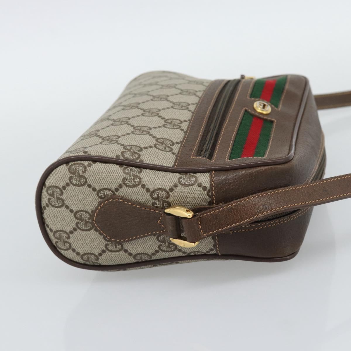 GUCCI GG Supreme Web Sherry Line Bag PVC Beige Gold 119 02 087 Auth 194683