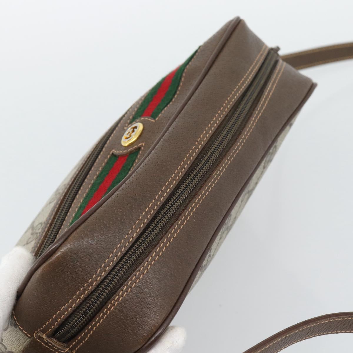 GUCCI GG Supreme Web Sherry Line Bag PVC Beige Gold 119 02 087 Auth 194683