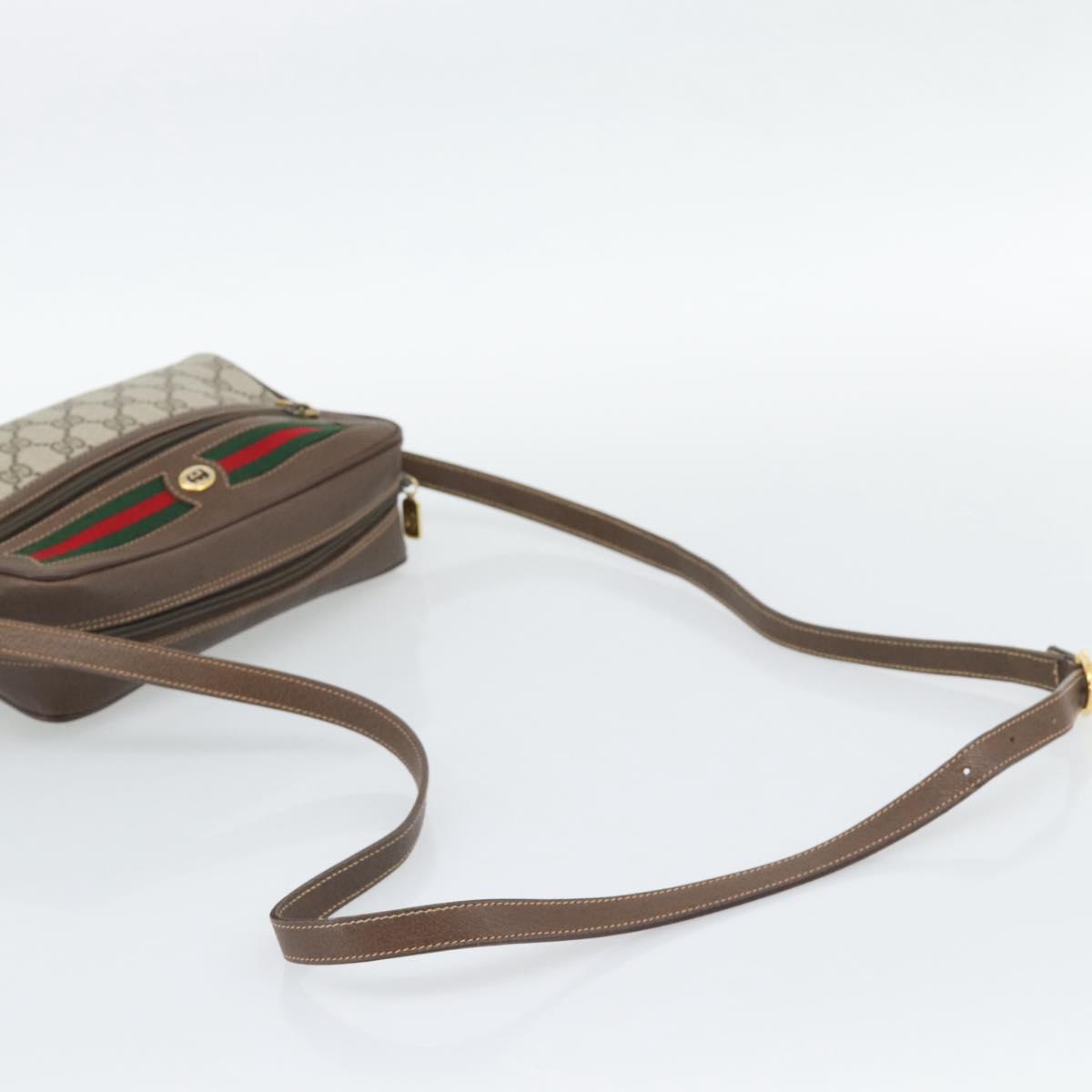 GUCCI GG Supreme Web Sherry Line Bag PVC Beige Gold 119 02 087 Auth 194683