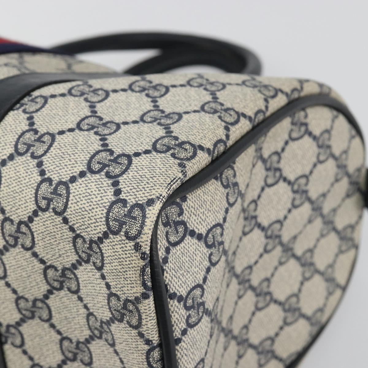 GUCCI GG Supreme Sherry Line Boston Bag PVC Navy Gold Auth 194684