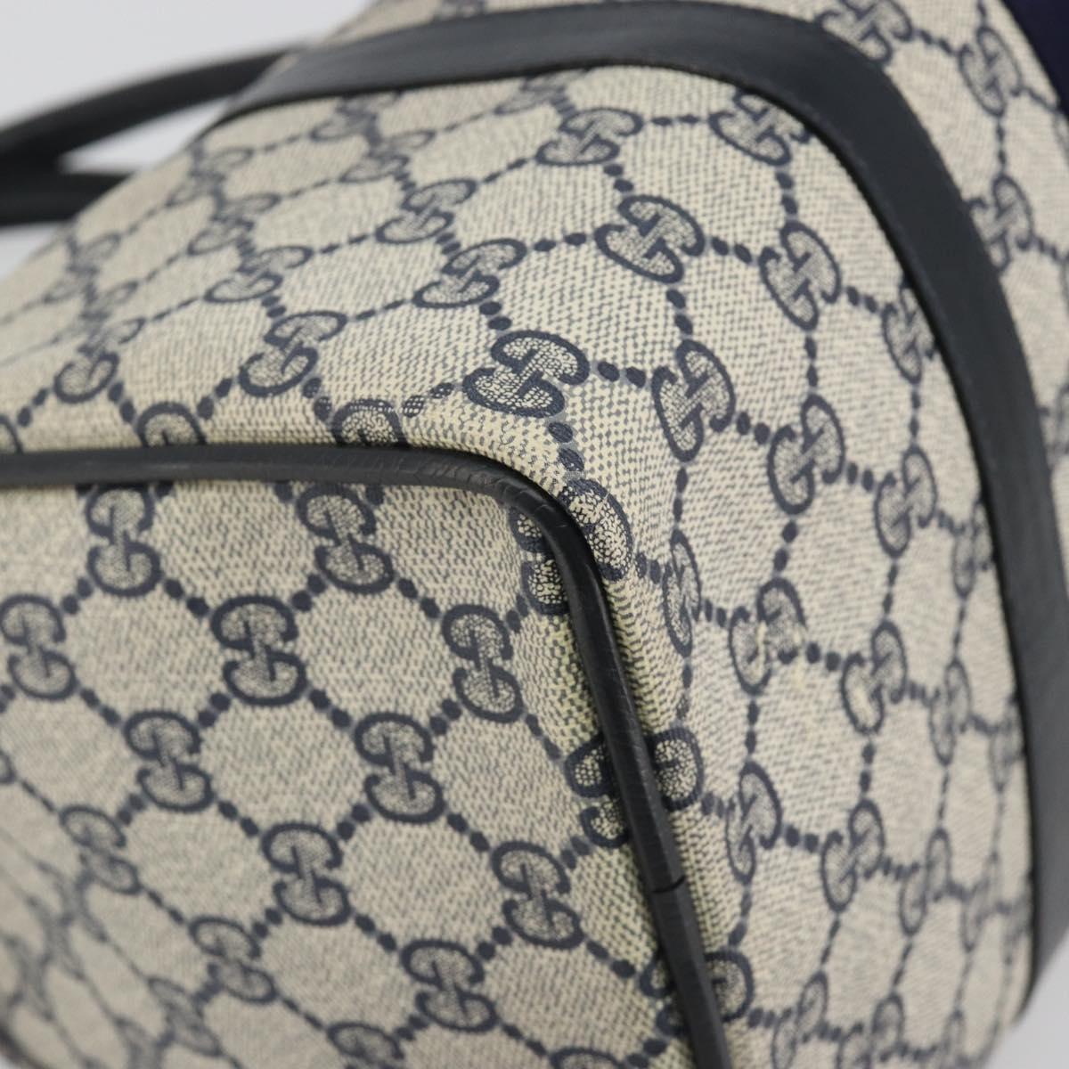 GUCCI GG Supreme Sherry Line Boston Bag PVC Navy Gold Auth 194684
