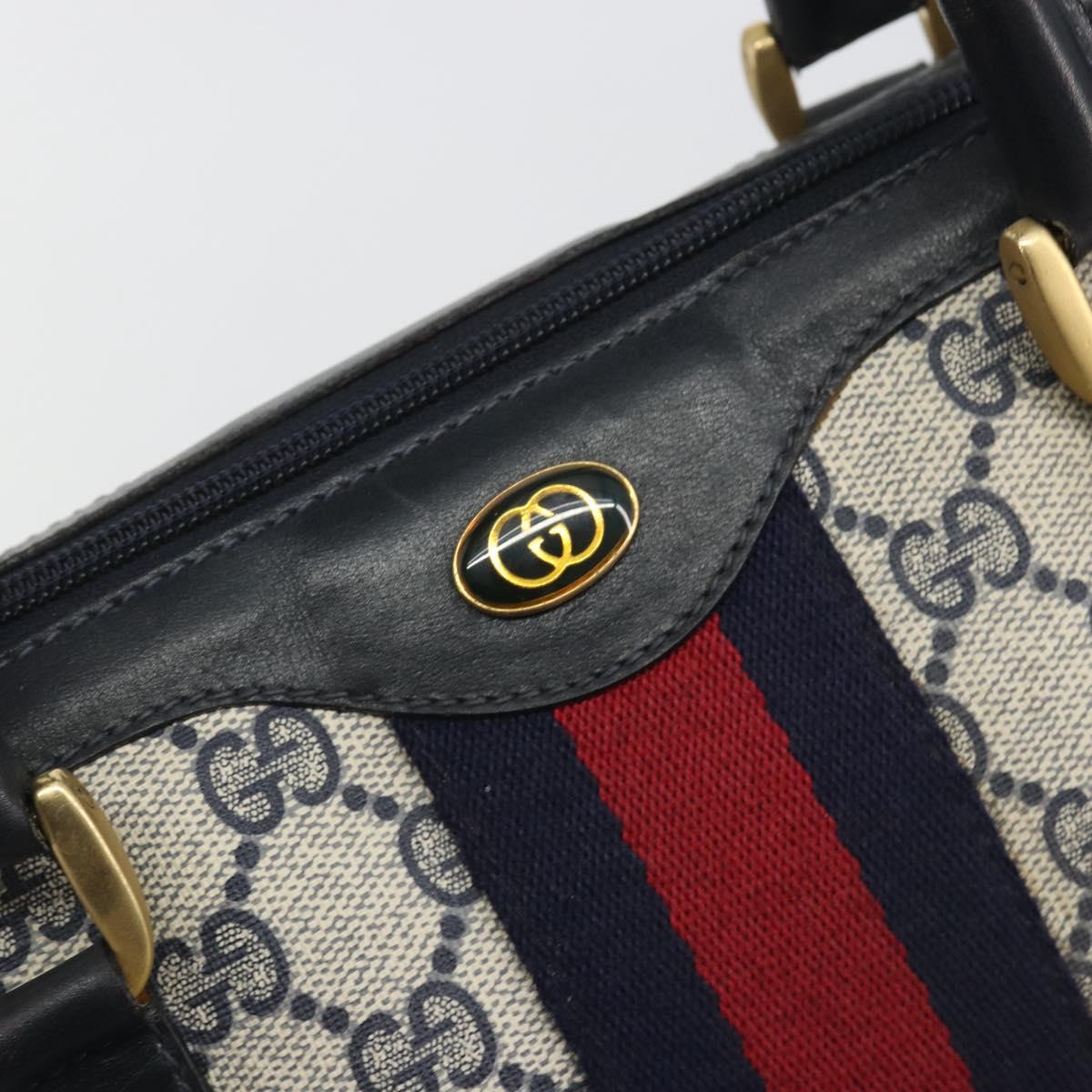 GUCCI GG Supreme Sherry Line Boston Bag PVC Navy Gold Auth 194684