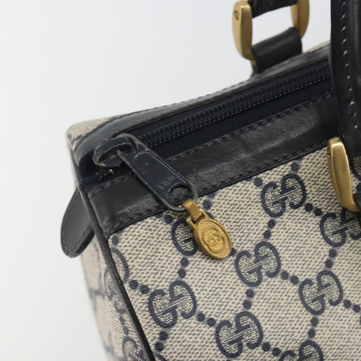 GUCCI GG Supreme Sherry Line Boston Bag PVC Navy Gold Auth 194684