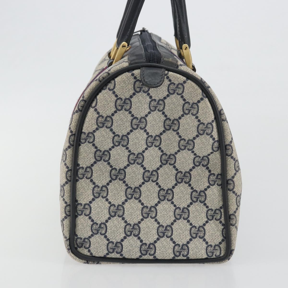 GUCCI GG Supreme Sherry Line Boston Bag PVC Navy Gold Auth 194684