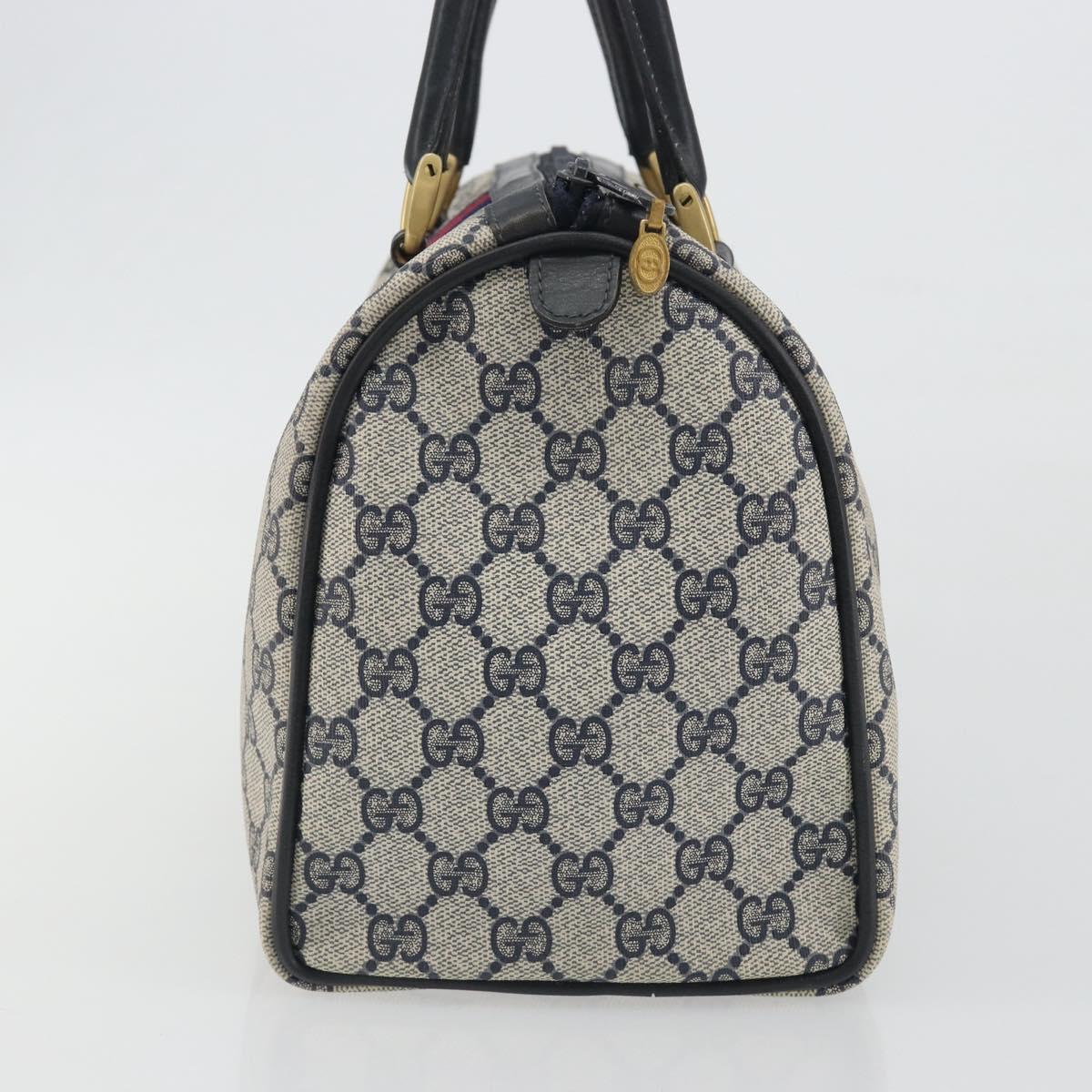 GUCCI GG Supreme Sherry Line Boston Bag PVC Navy Gold Auth 194684