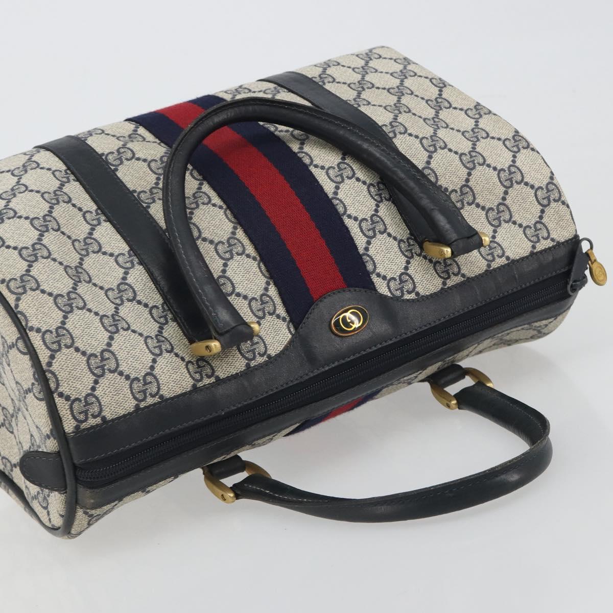 GUCCI GG Supreme Sherry Line Boston Bag PVC Navy Gold Auth 194684