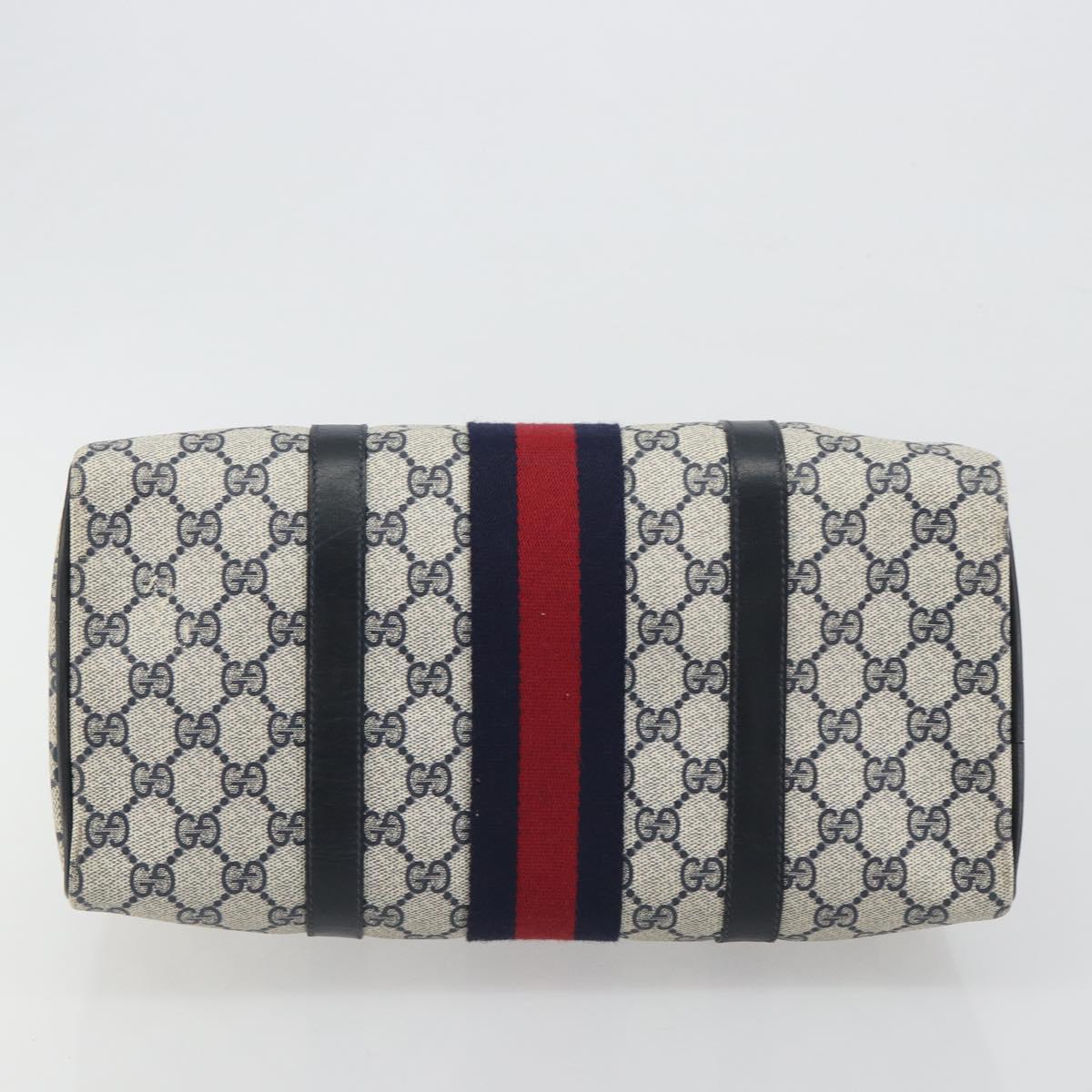 GUCCI GG Supreme Sherry Line Boston Bag PVC Navy Gold Auth 194684