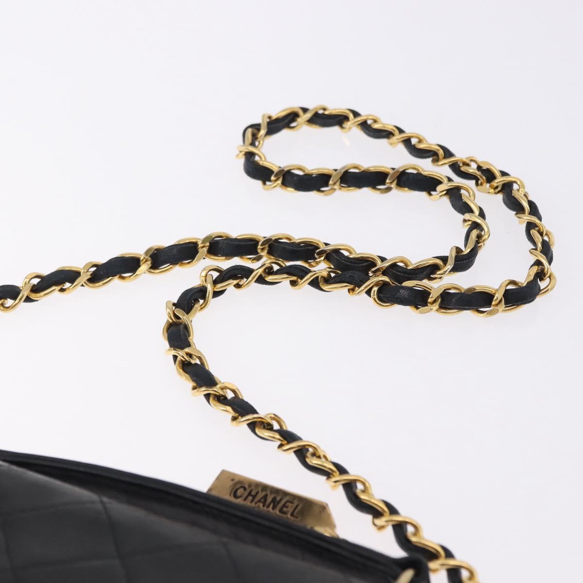 CHANEL Matelasse Chain Shoulder Bag Lamb Skin 2way Black Gold CC Auth 194687SAM