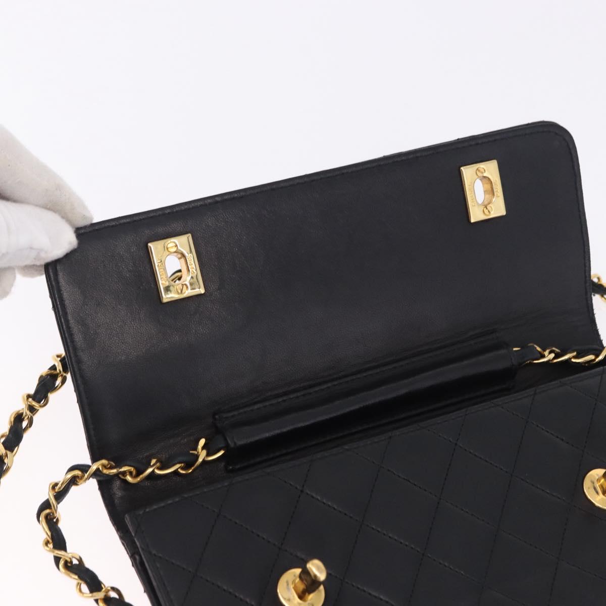 CHANEL Matelasse Chain Shoulder Bag Lamb Skin 2way Black Gold CC Auth 194687SAM