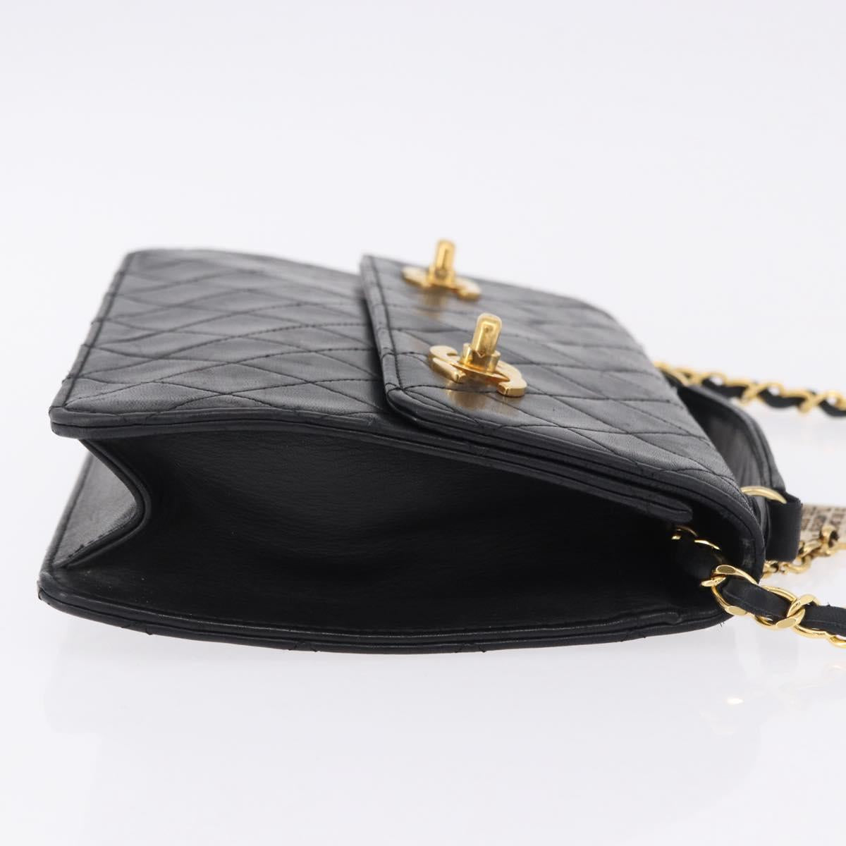 CHANEL Matelasse Chain Shoulder Bag Lamb Skin 2way Black Gold CC Auth 194687SAM