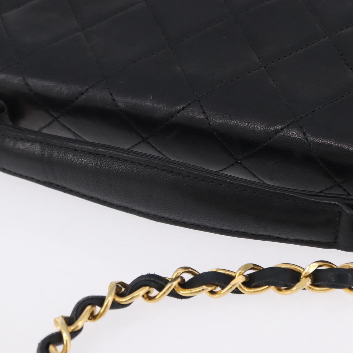 CHANEL Matelasse Chain Shoulder Bag Lamb Skin 2way Black Gold CC Auth 194687SAM