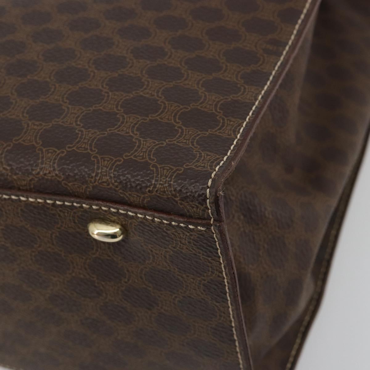 CELINE Macadam Canvas Hand Bag PVC Leather Brown Gold Auth 194691