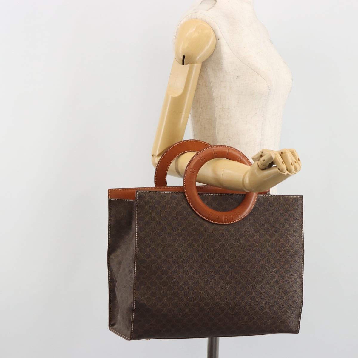 CELINE Macadam Canvas Hand Bag PVC Leather Brown Gold Auth 194691