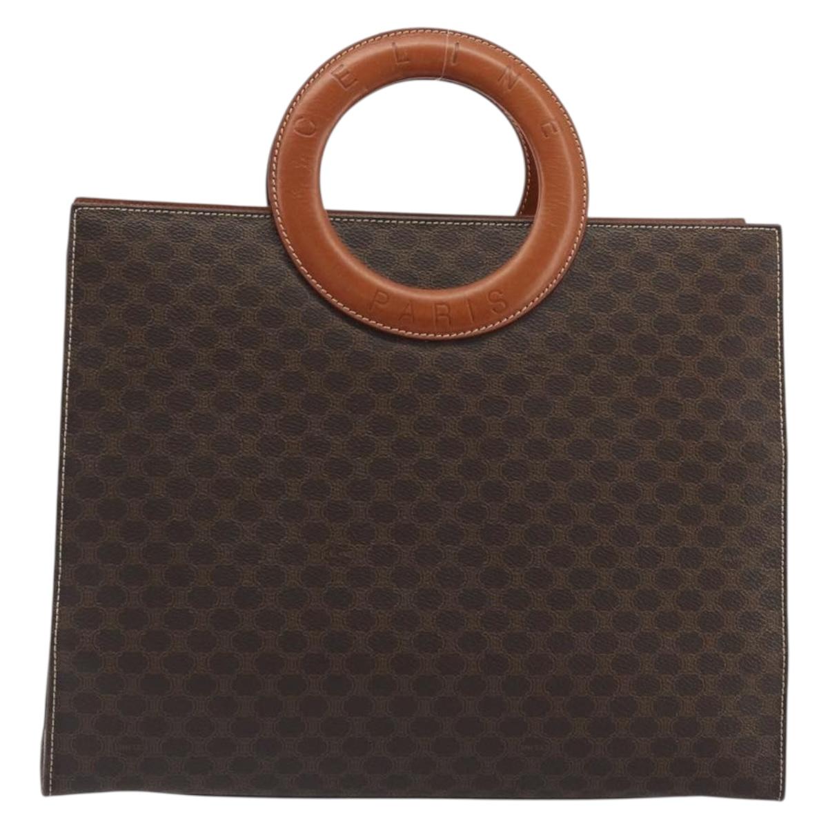 CELINE Macadam Canvas Hand Bag PVC Leather Brown Gold Auth 194691