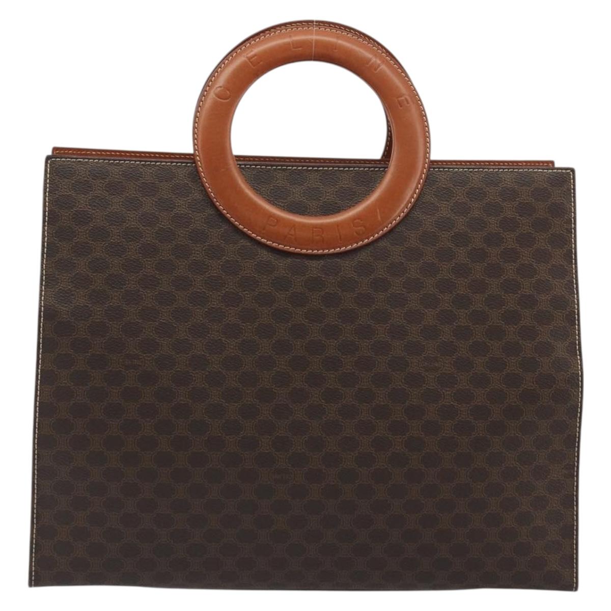 CELINE Macadam Canvas Hand Bag PVC Leather Brown Gold Auth 194691