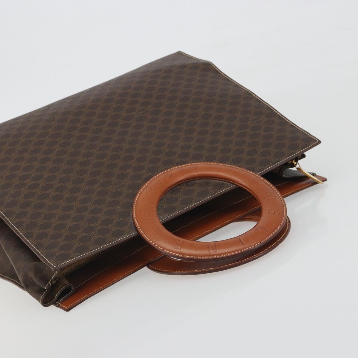 CELINE Macadam Canvas Hand Bag PVC Leather Brown Gold Auth 194691