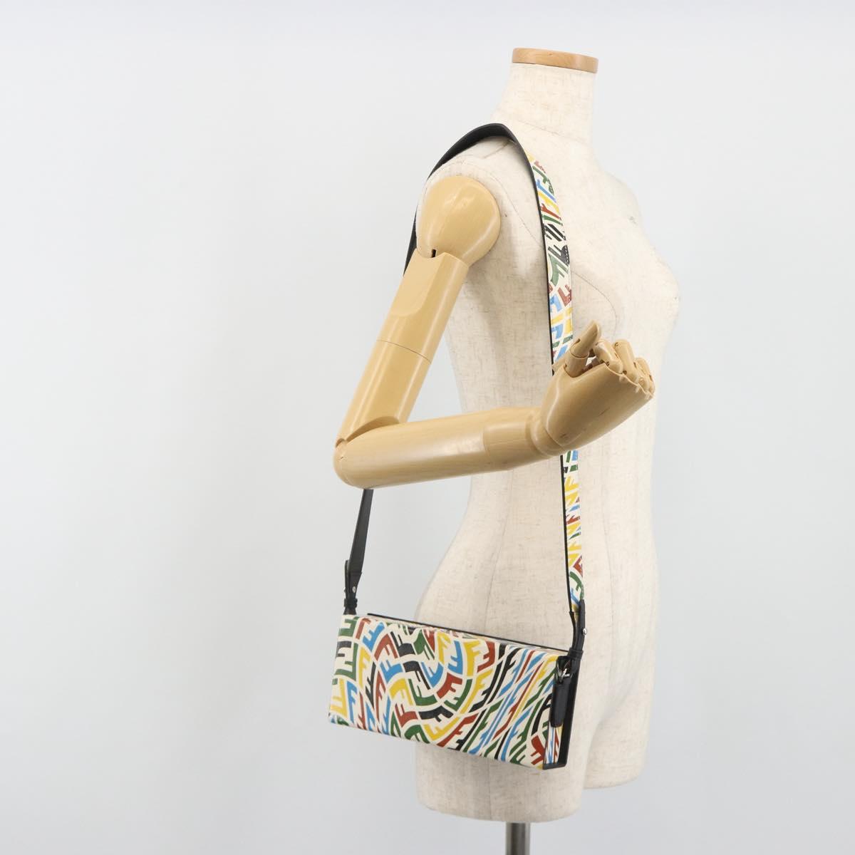 FENDI Zucca Canvas Vertigo Shoulder Bag PVC Multicolor Silver Auth 194700M