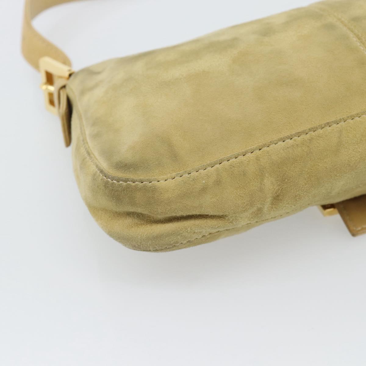FENDI Mamma Baguette Shoulder Bag Suede Beige Gold Auth 194704V