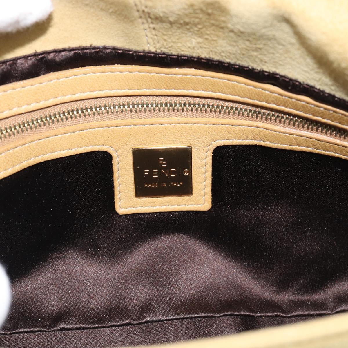FENDI Mamma Baguette Shoulder Bag Suede Beige Gold Auth 194704V