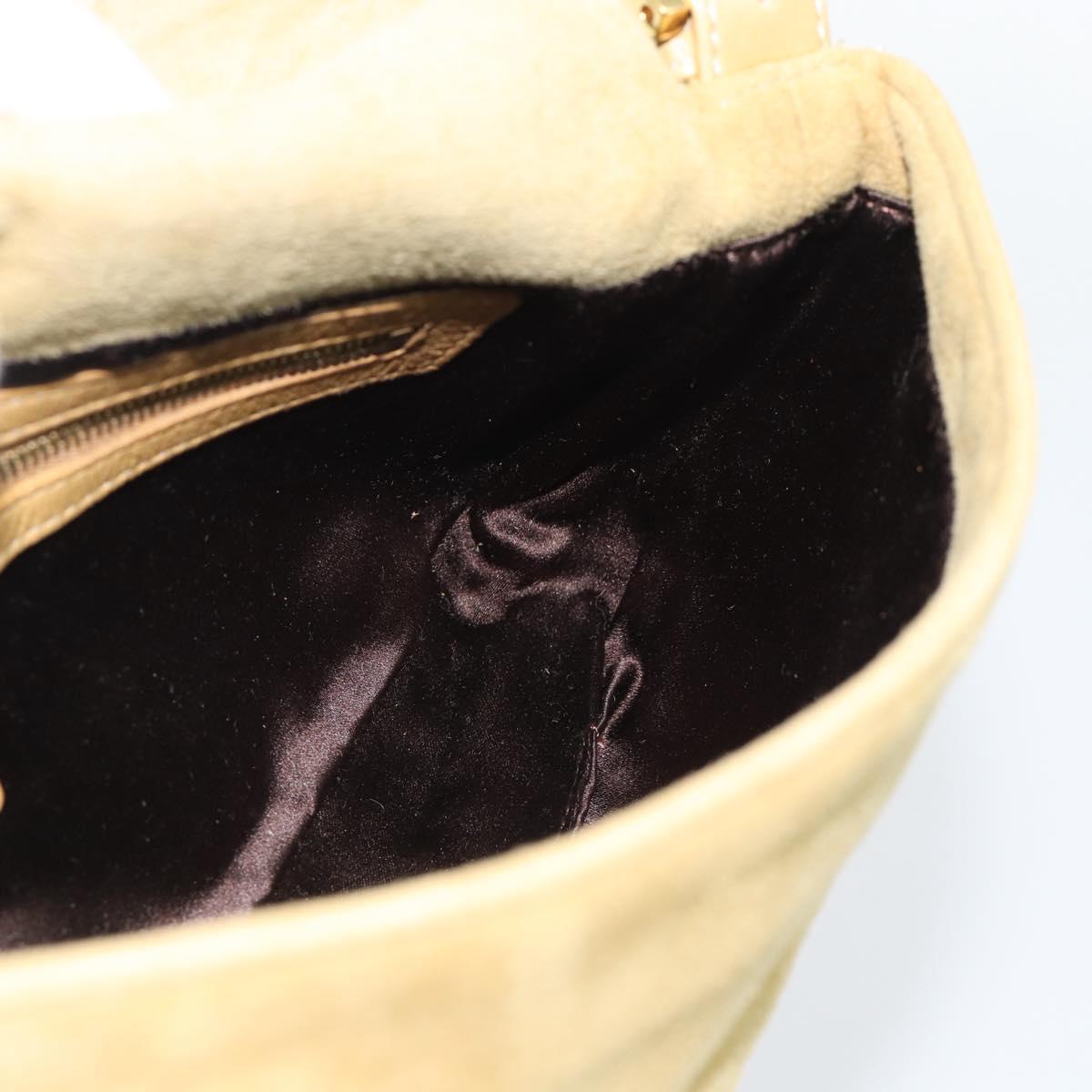 FENDI Mamma Baguette Shoulder Bag Suede Beige Gold Auth 194704V