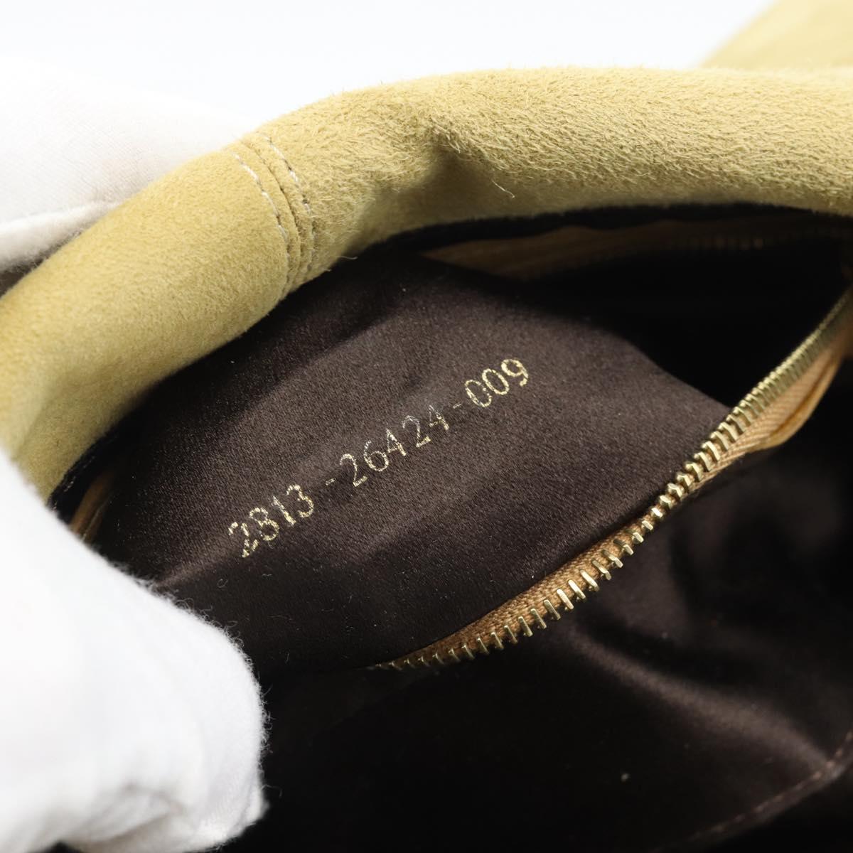 FENDI Mamma Baguette Shoulder Bag Suede Beige Gold Auth 194704V