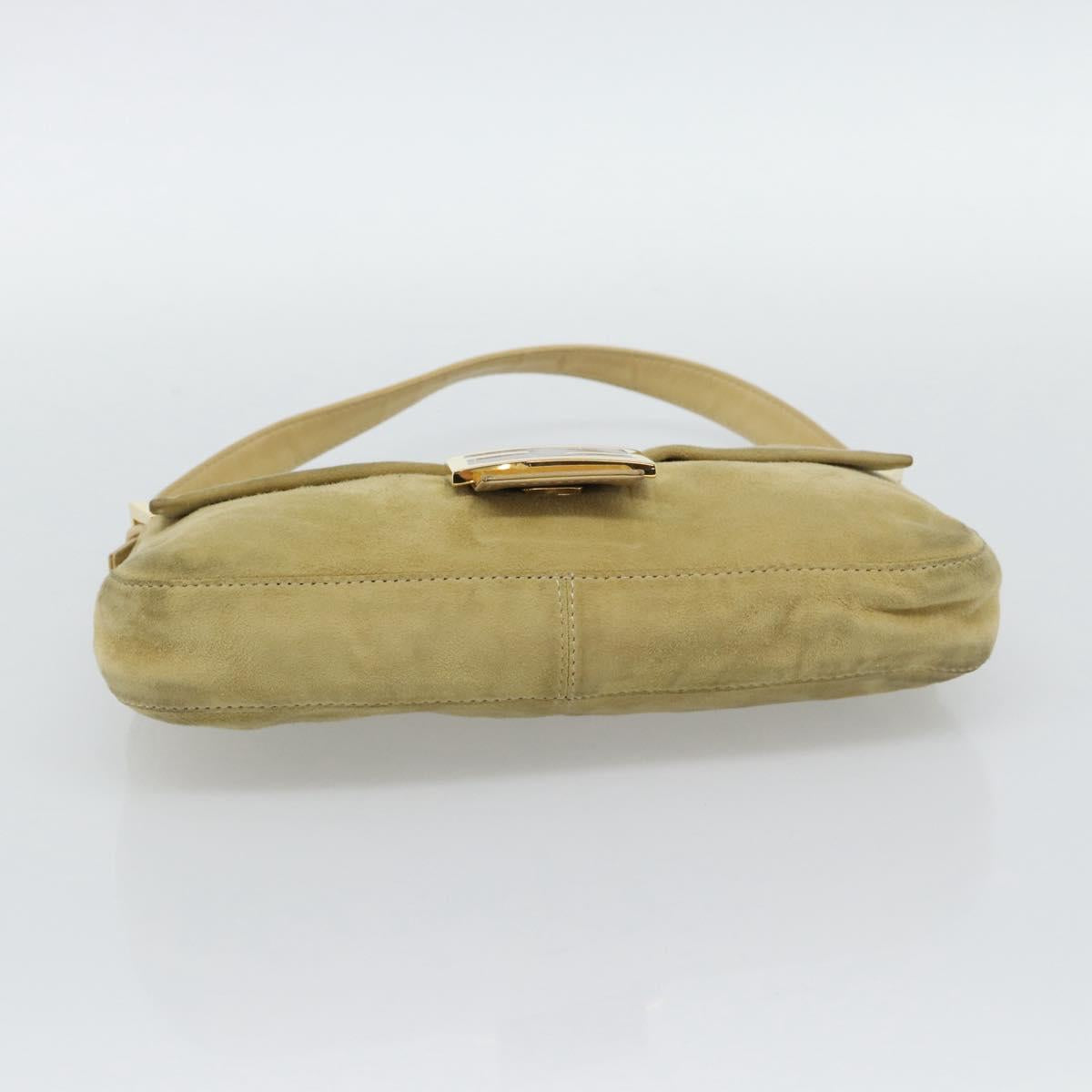 FENDI Mamma Baguette Shoulder Bag Suede Beige Gold Auth 194704V