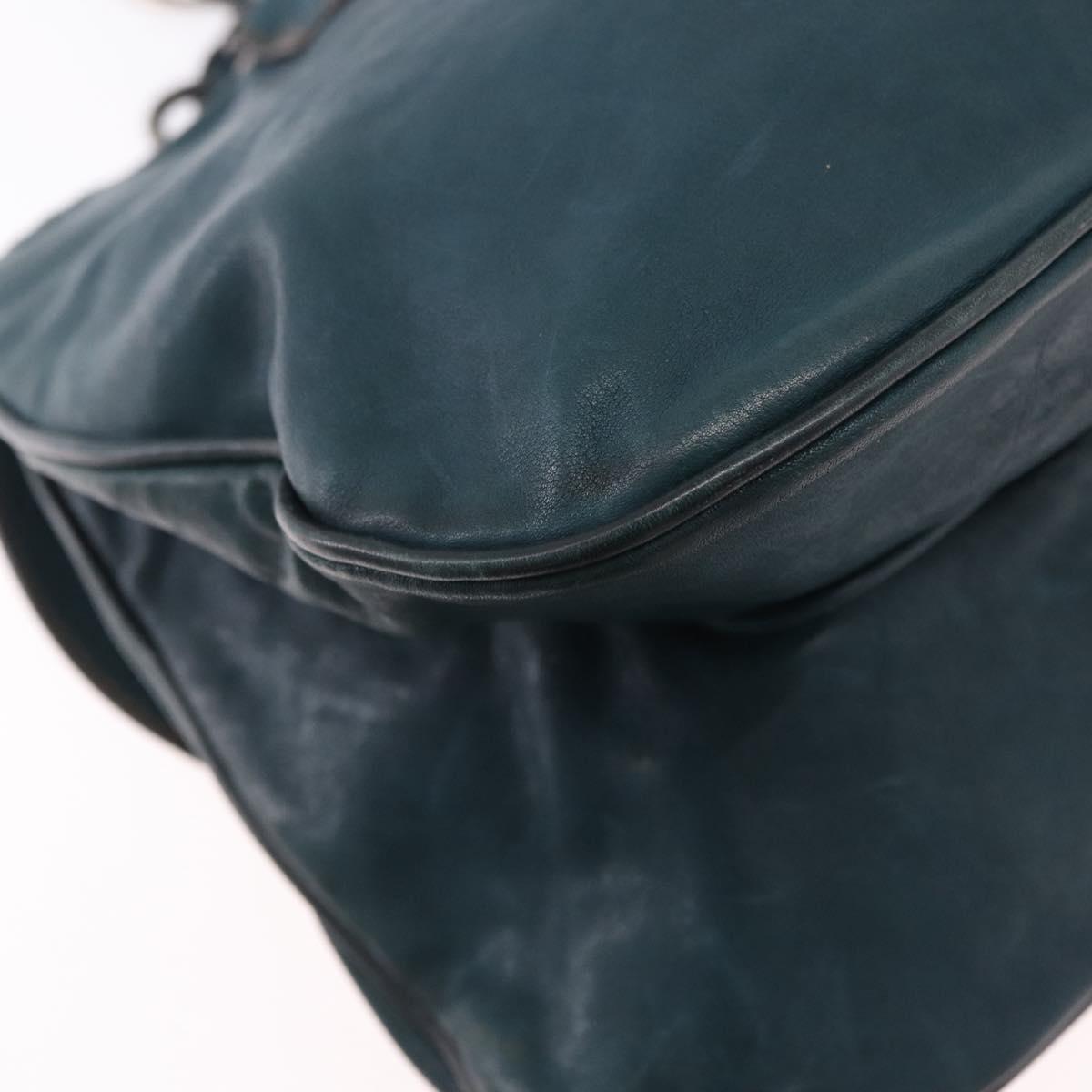 Christian Dior Gaucho Tote Bag Leather Green Silver Auth 194708V