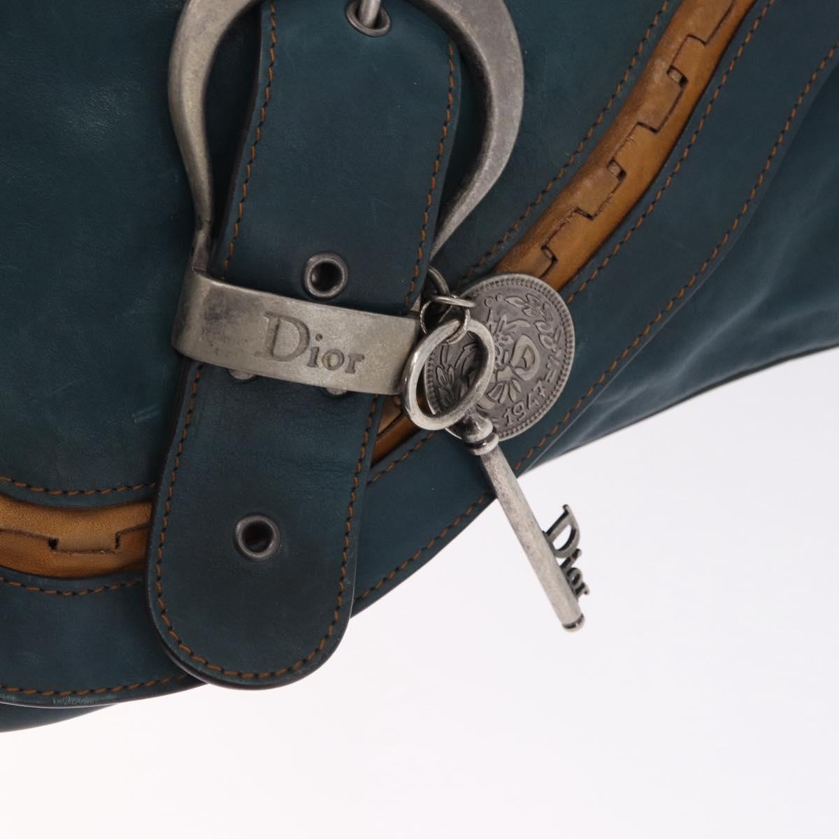 Christian Dior Gaucho Tote Bag Leather Green Silver Auth 194708V