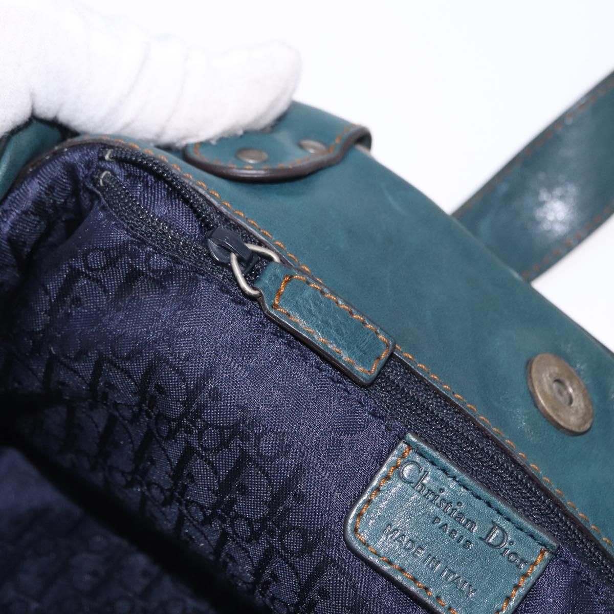 Christian Dior Gaucho Tote Bag Leather Green Silver Auth 194708V