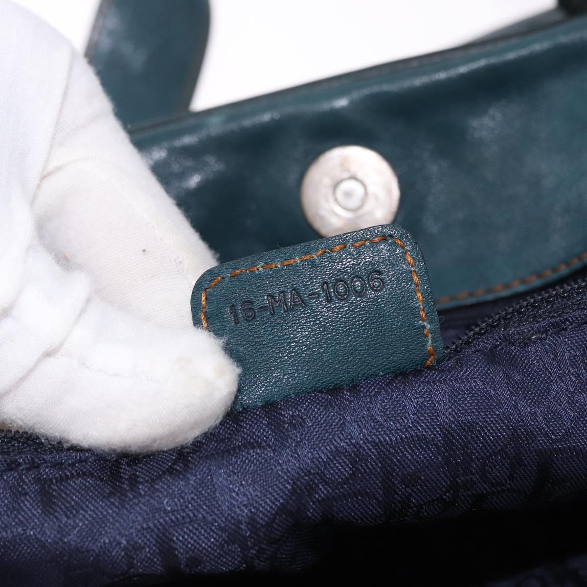 Christian Dior Gaucho Tote Bag Leather Green Silver Auth 194708V