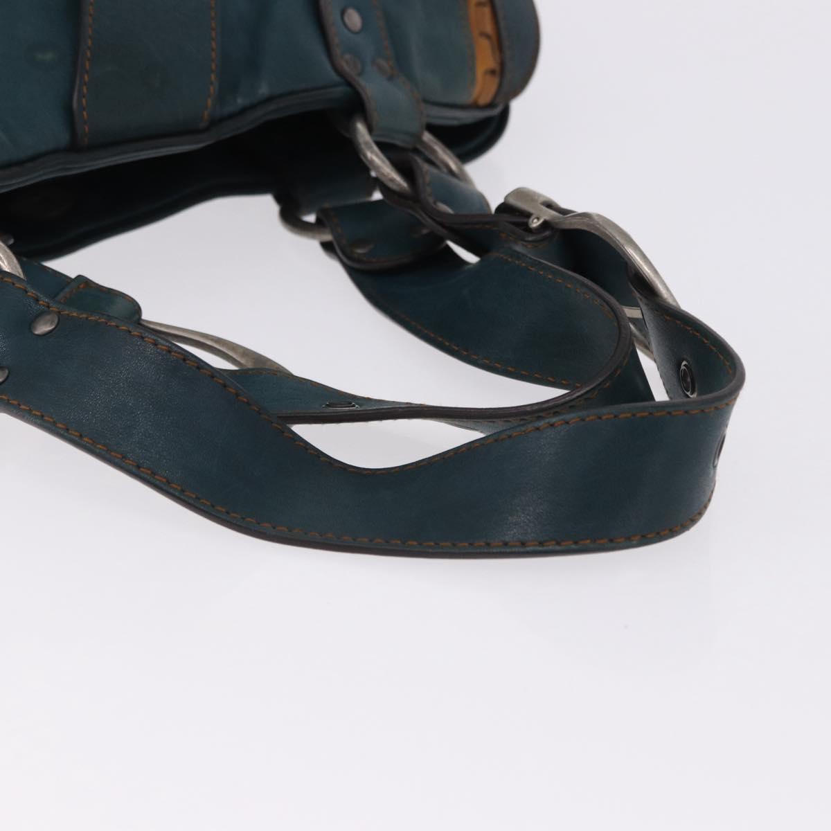 Christian Dior Gaucho Tote Bag Leather Green Silver Auth 194708V